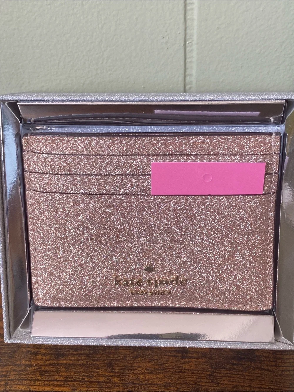 kate spade Rose Gold Glitter Card Holder NWT